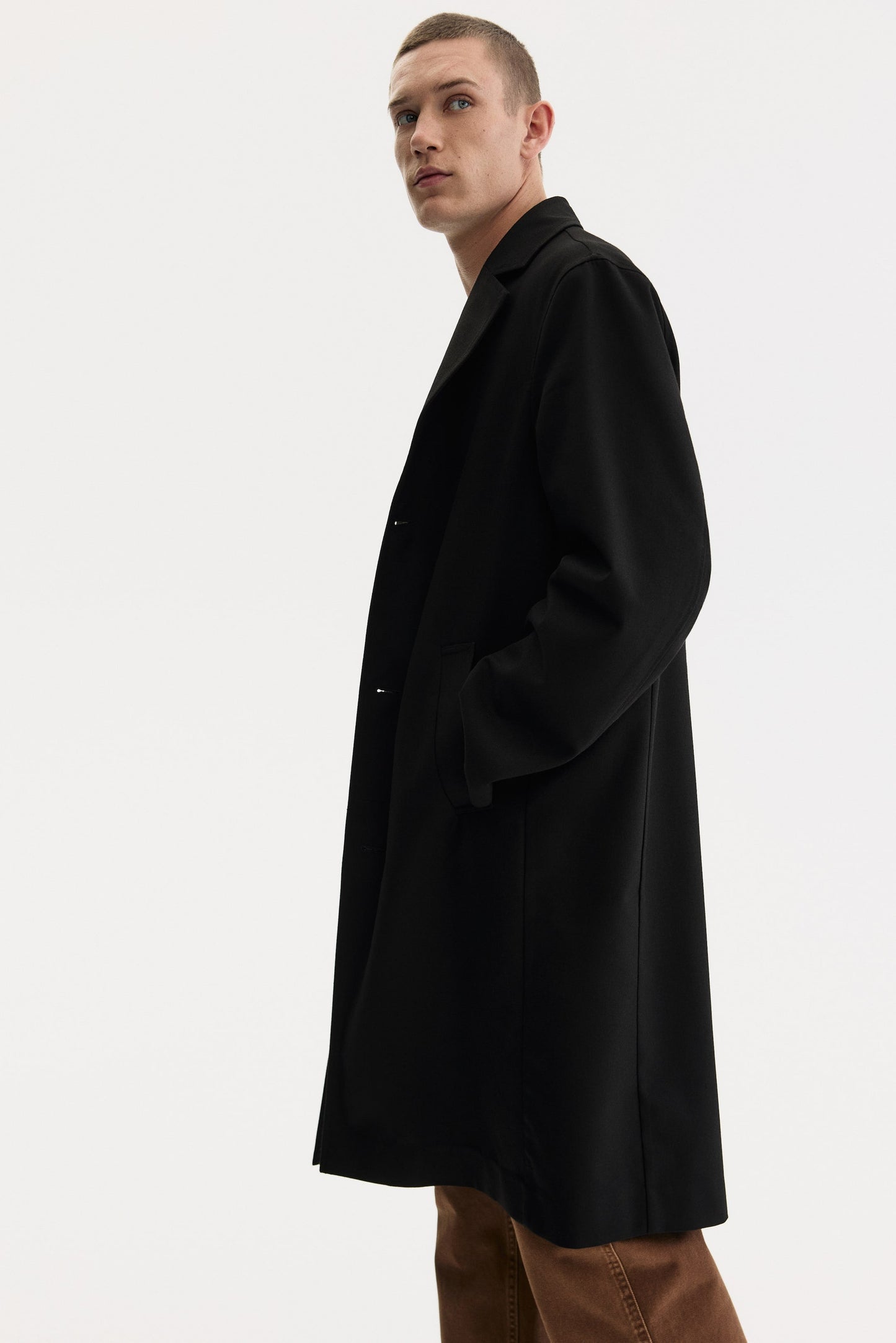 Men's Classic Long Black Wool Overcoat Formal Winter Trench Coat