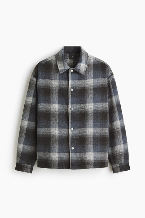 Stylish Men's Silver Plaid Overshirt Jacket with Classic Check Design