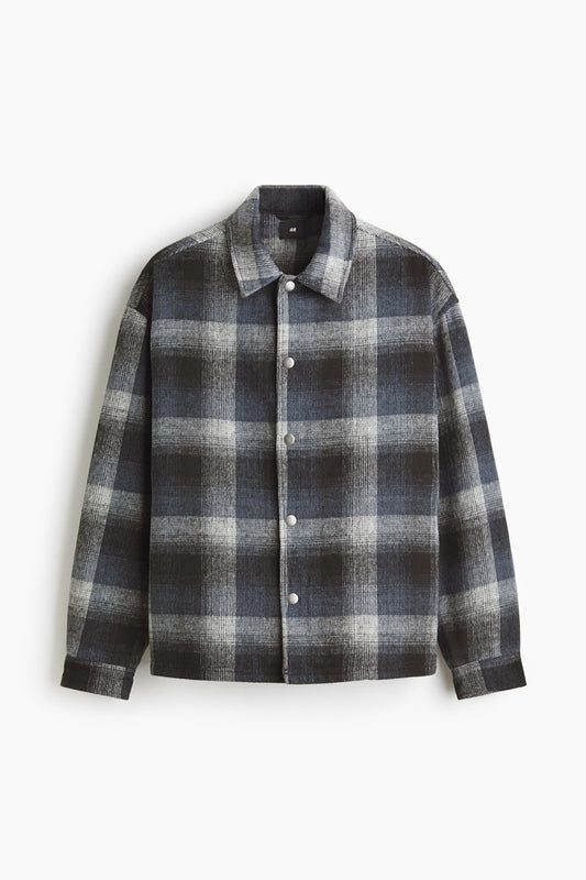 Stylish Men's Silver Plaid Overshirt Jacket with Classic Check Design