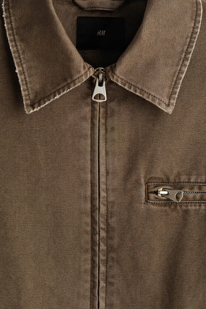 Premium Washed Cotton Canvas Jacket with Distressed Brown Finish
