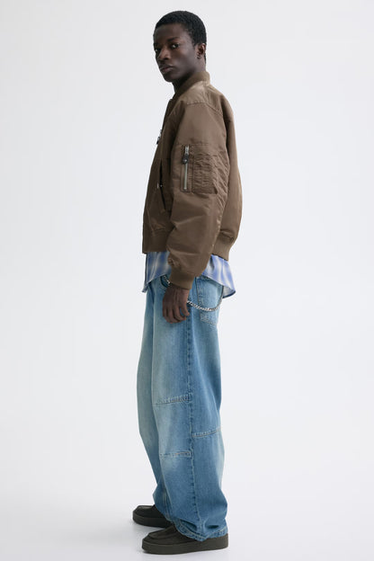 Rugged Brown Washed Cotton Canvas Jacket With Worn Details