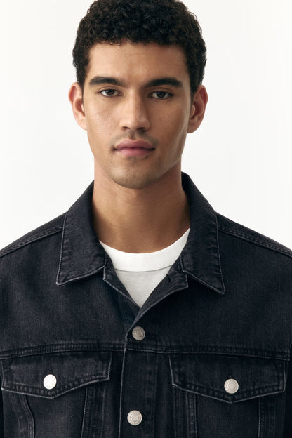 Men's Classic Rigid Black Cotton Denim Trucker Jacket