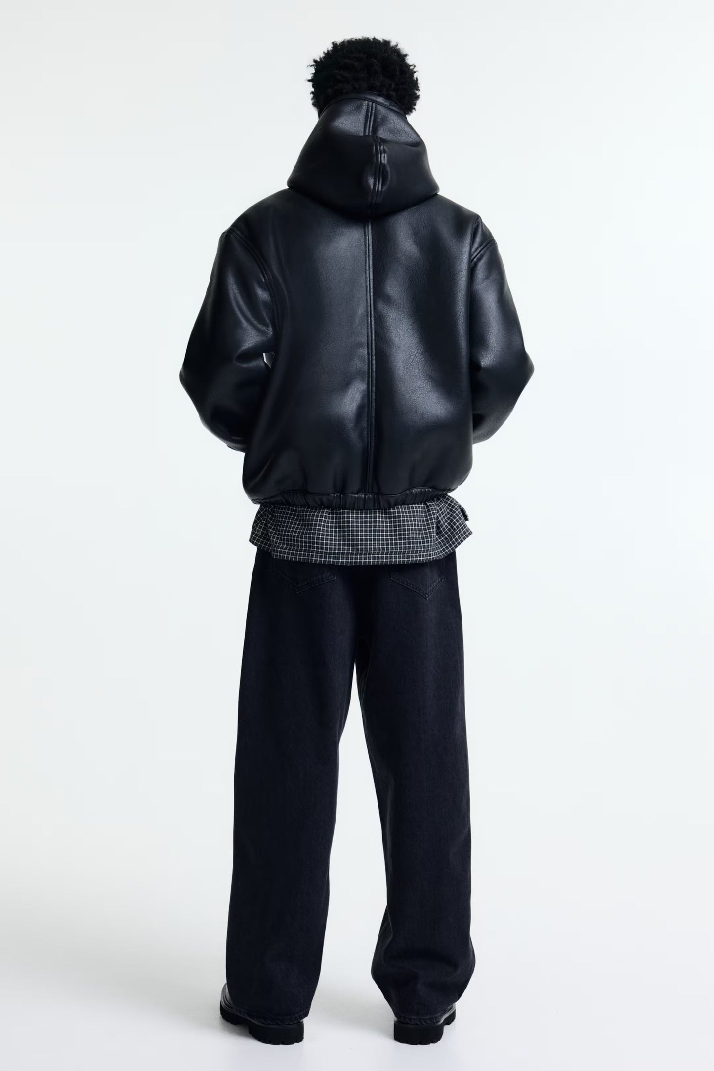 Unisex Black Wool Blend Varsity Jacket with Faux Leather Sleeves