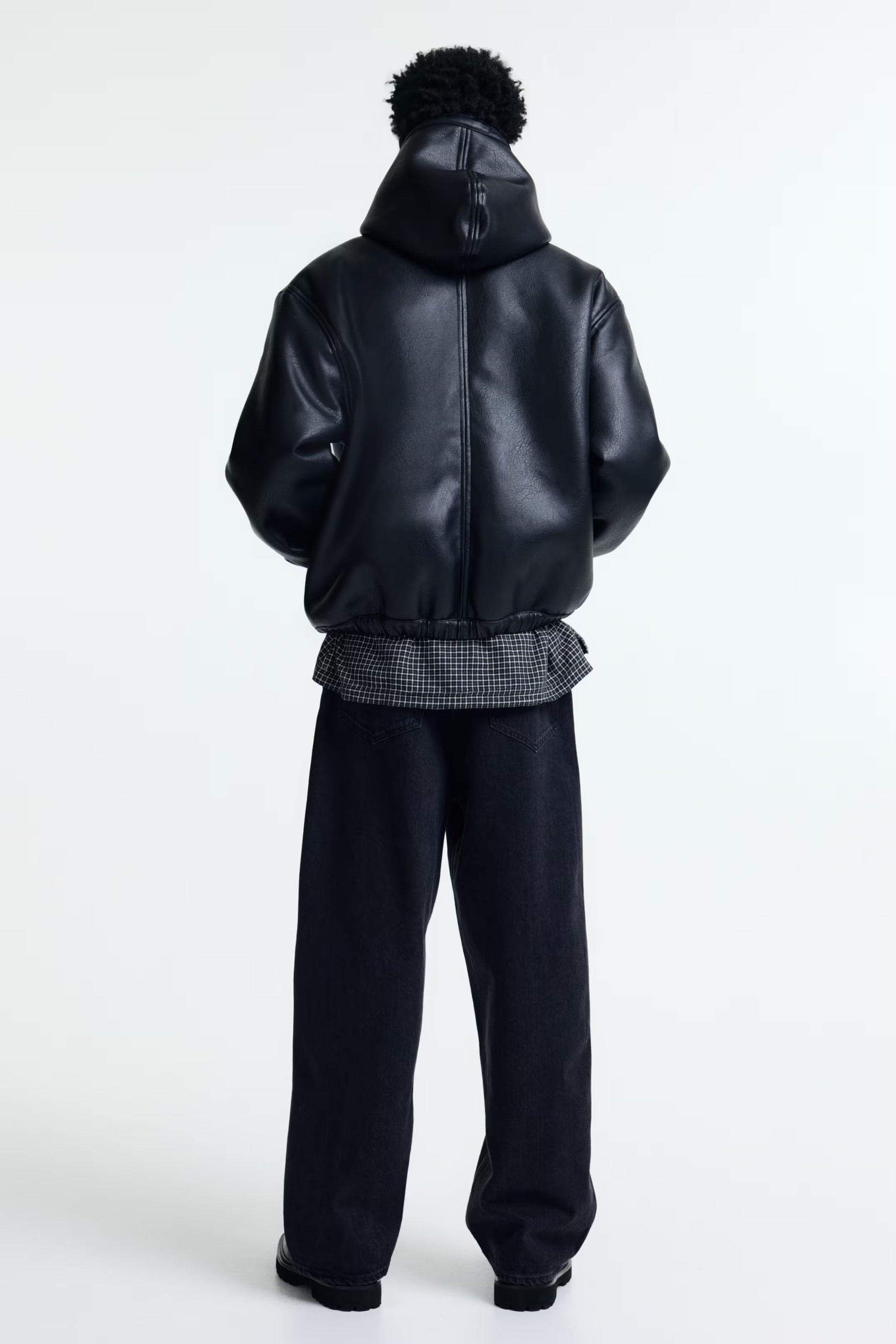 Unisex Black Wool Blend Varsity Jacket with Faux Leather Sleeves