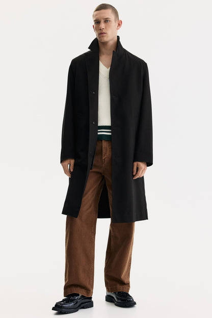 Men's Classic Long Black Wool Overcoat Formal Winter Trench Coat