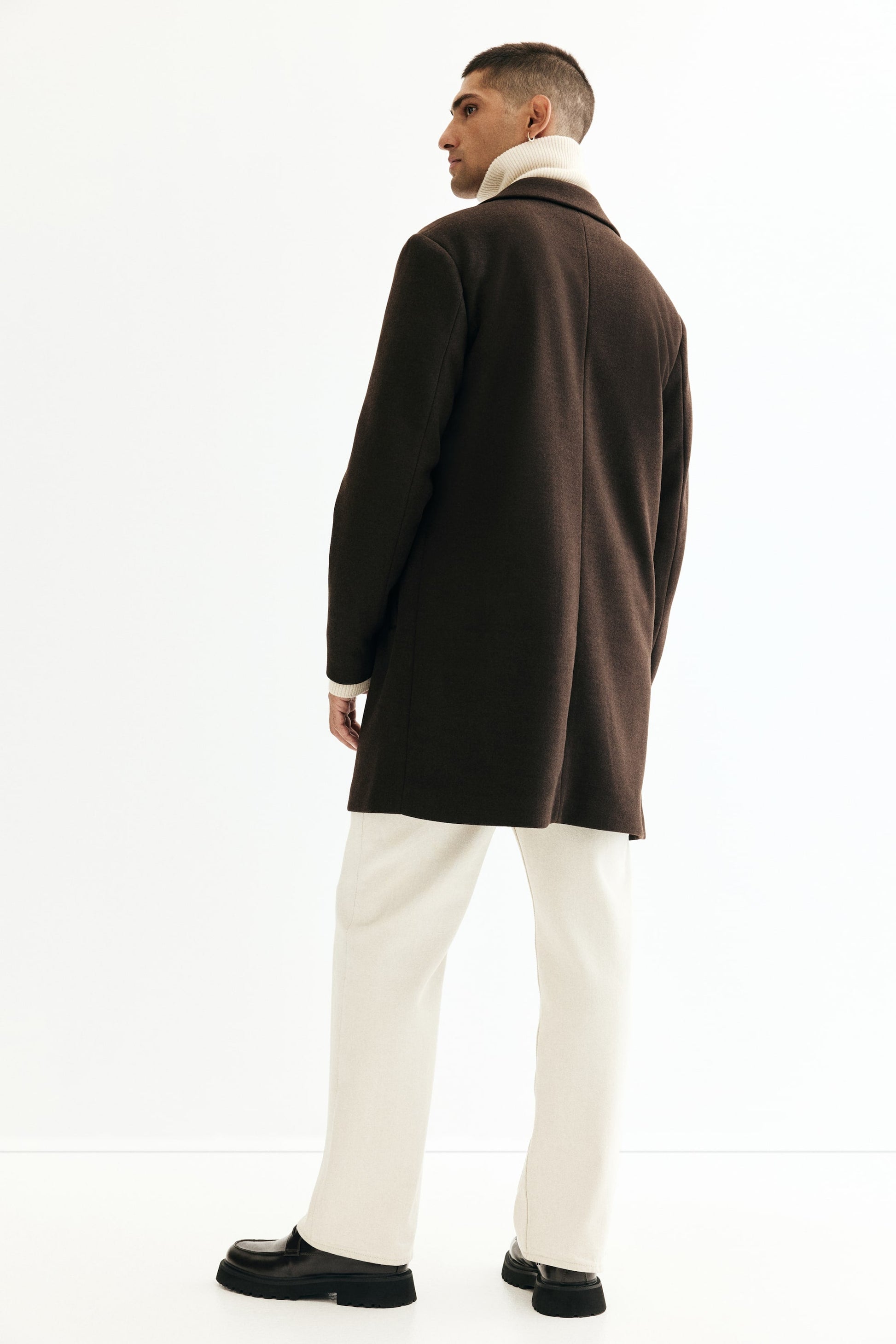 Men's Classic Brown Wool Long Overcoat Formal Winter Trench Jacket