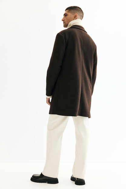 Men's Classic Brown Wool Long Overcoat Formal Winter Trench Jacket